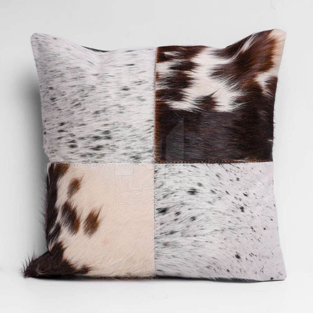 Rustic Patchwork Cowhide Cushion Cover