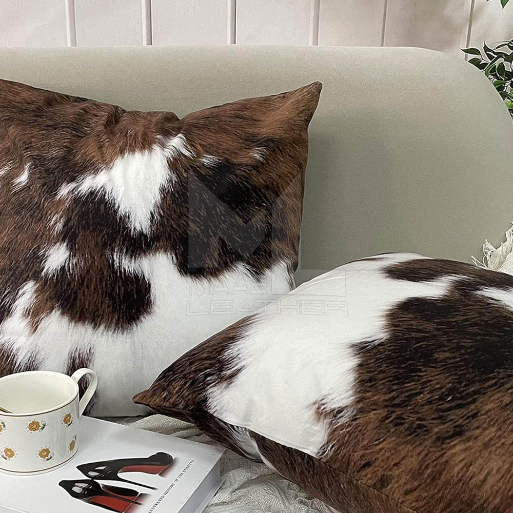 Rustic Patchwork Cowhide Cushion Cover