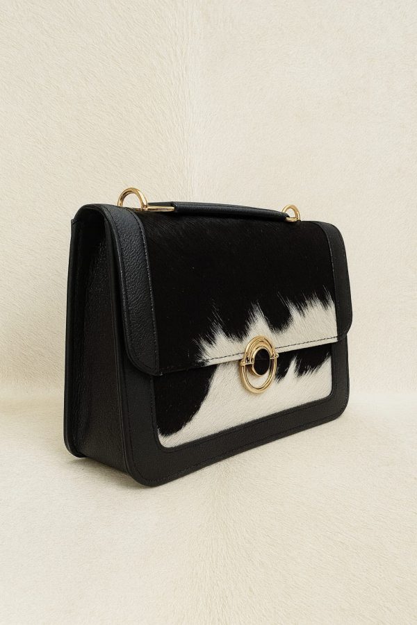 Black and White Hair On Leather Handbag