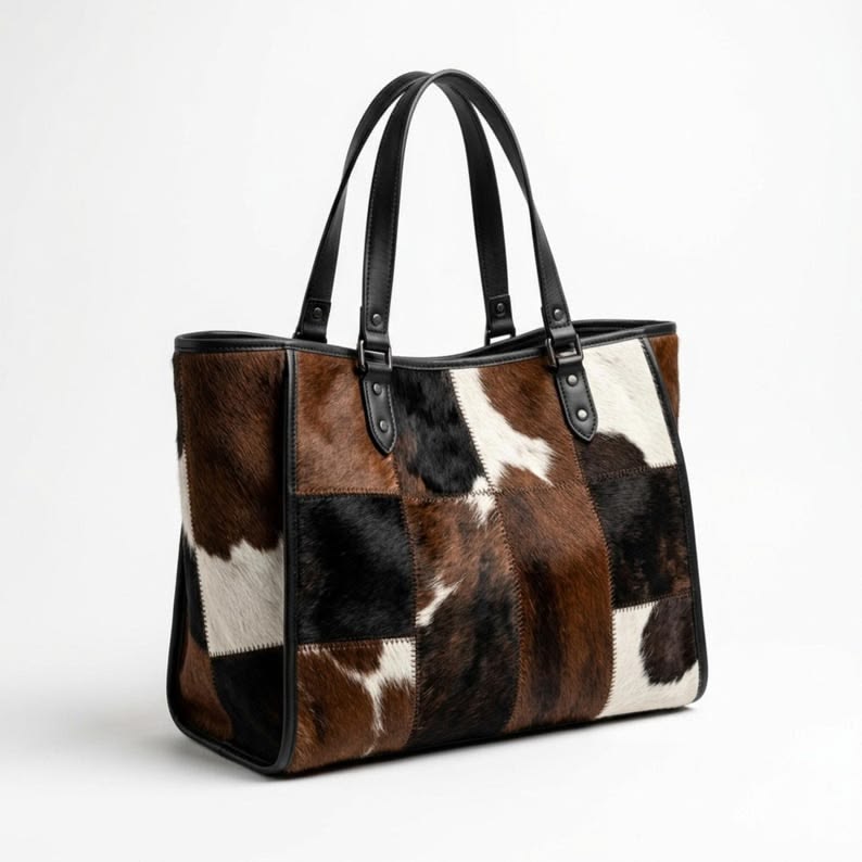 Cowhide Print Patchwork – Handmade Leather Shoulder Bag