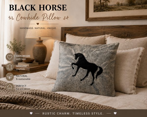 Black Horse Patchwork Cowhide Cushion Cover